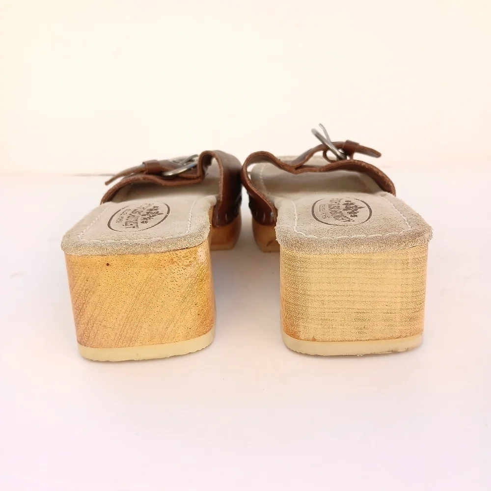 Vintage Y2K Platform Sandals Wooden Leather Slide